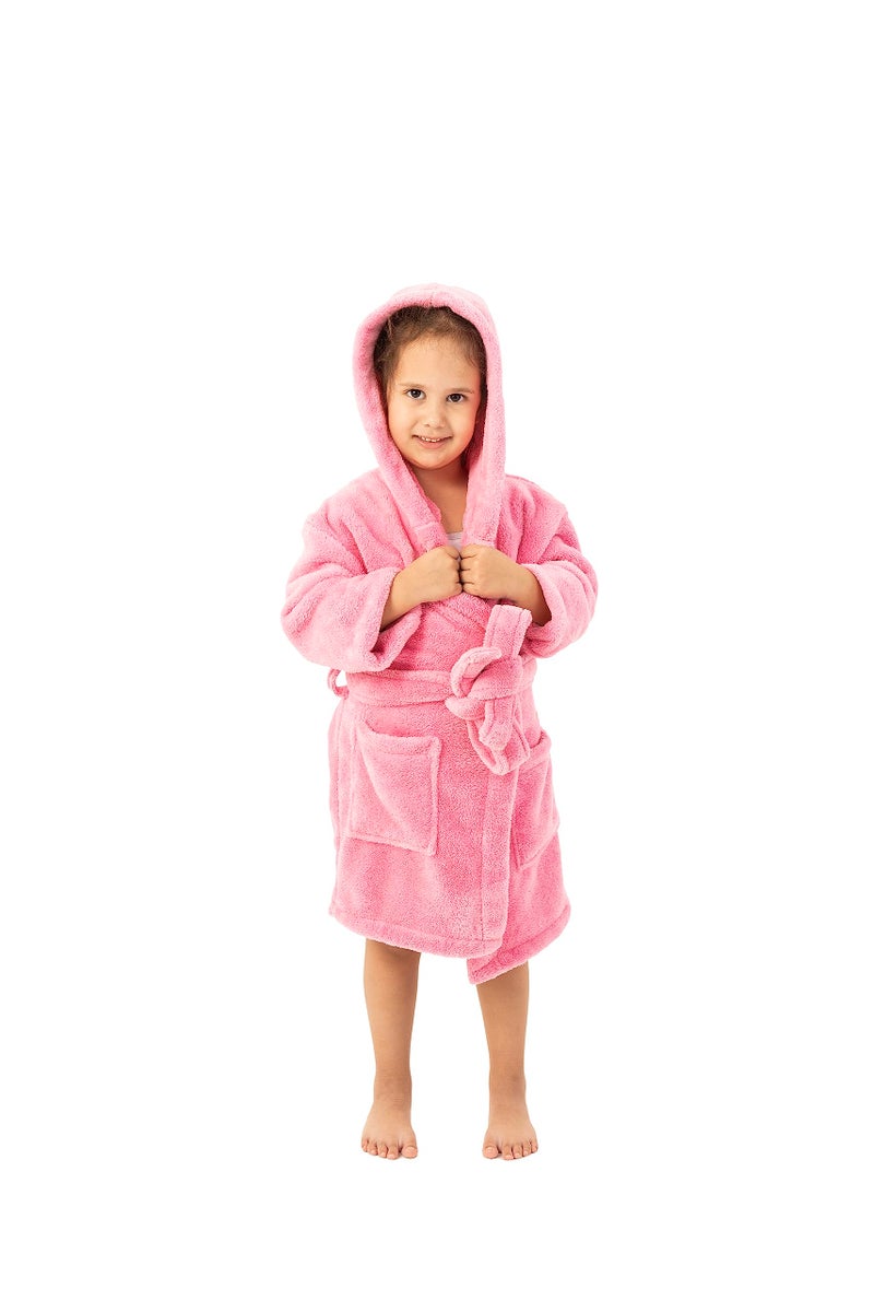 BC BARE COTTON Kids Microfiber Fleece Hooded Robe - Girls - Pink - Medium - Image 2
